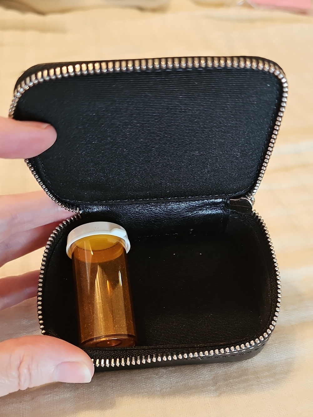 Coach Black Crossgrain Leather Travel Pill Box Case w/ One Bottle - Picture 2 of 4